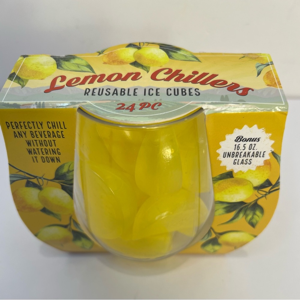 Lemon Shaped Reusable Ice Cubes 24 Pack With 16 Oz Cup Summer Party Cold  Drinks